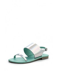 Серебряные кожаные сандалии на плоской подошве от United Colors of Benetton