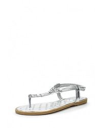 Серебряные кожаные сандалии на плоской подошве от Vivian Royal