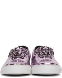 Женские серебряные кожаные слипоны от Versace