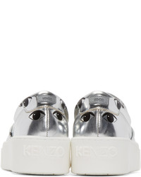 Женские серебряные кожаные слипоны от Kenzo