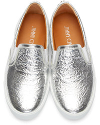 Женские серебряные кожаные слипоны от Jimmy Choo