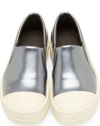 Женские серебряные кожаные слипоны от Rick Owens