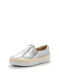 Женские серебряные кожаные слипоны