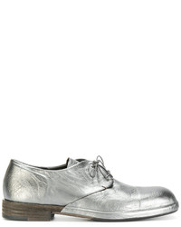 Серебряные кожаные туфли на шнуровке