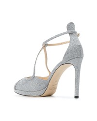 Серебряные кожаные туфли с вырезом от Jimmy Choo