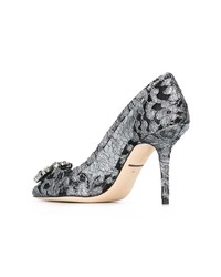 Серебряные кожаные туфли с украшением от Dolce & Gabbana