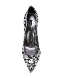 Серебряные кожаные туфли с украшением от Dolce & Gabbana