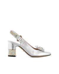 Серебряные кожаные туфли с украшением от Gucci