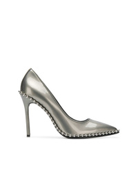 Серебряные кожаные туфли с шипами от Alexander Wang