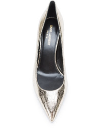 Серебряные кожаные туфли от Saint Laurent