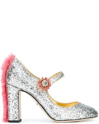 Серебряные кожаные туфли от Dolce & Gabbana