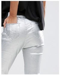 Серебряные кожаные узкие брюки от Asos