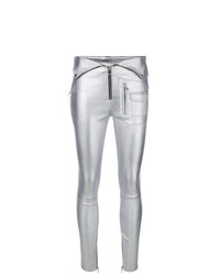 Серебряные кожаные узкие брюки от RtA
