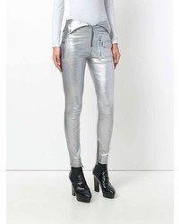 Серебряные кожаные узкие брюки от RtA