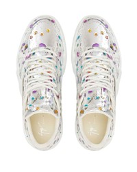 Мужские серебряные низкие кеды с принтом от Giuseppe Zanotti