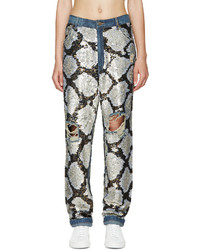 Серебряные рваные джинсы с пайетками