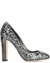 Серебряные туфли с пайетками с украшением от Dolce & Gabbana