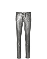 Серебряные узкие брюки от Philipp Plein