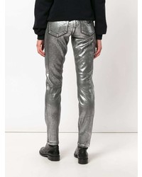 Серебряные узкие брюки от Philipp Plein