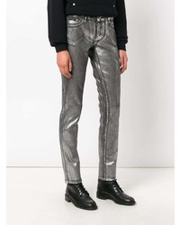 Серебряные узкие брюки от Philipp Plein