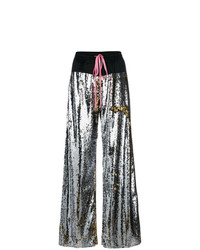 Серебряные широкие брюки с пайетками от Nude