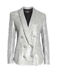 Серебряный двубортный пиджак с пайетками
