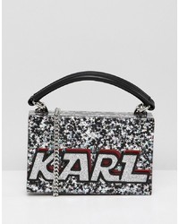 Серебряный клатч с принтом от Karl Lagerfeld