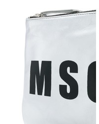 Серебряный кожаный клатч с принтом от MSGM