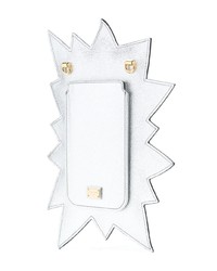 Серебряный кожаный клатч с украшением от Dolce & Gabbana