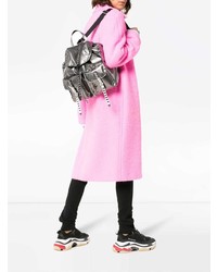 Женский серебряный кожаный рюкзак с украшением от Prada