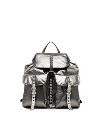 Женский серебряный кожаный рюкзак с украшением от Prada