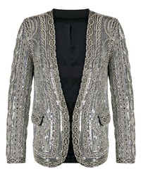 Серебряный пиджак из бисера с вышивкой
