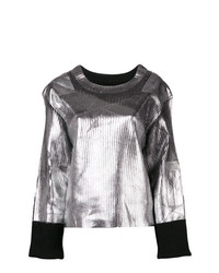 Женский серебряный свитер с круглым вырезом от MM6 MAISON MARGIELA
