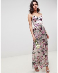 Серое вечернее платье с цветочным принтом от ASOS DESIGN