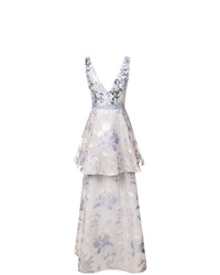 Серое вечернее платье с цветочным принтом от Marchesa Notte