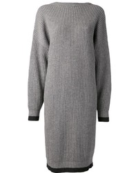 Серое вязаное платье-свитер