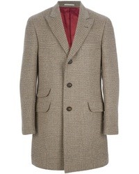 Серое длинное пальто в шотландскую клетку от Brunello Cucinelli