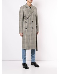 Серое длинное пальто в шотландскую клетку от Wooyoungmi