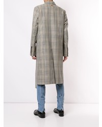 Серое длинное пальто в шотландскую клетку от Wooyoungmi
