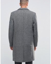 Серое длинное пальто с узором "в ёлочку" от Selected