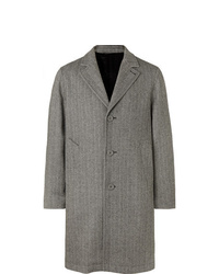 Серое длинное пальто с узором "в ёлочку" от Officine Generale