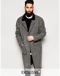 Серое длинное пальто с узором "в ёлочку" от Reclaimed Vintage