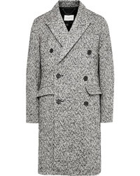 Серое длинное пальто с узором "в ёлочку" от Sandro