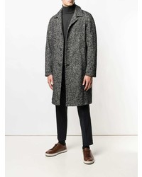 Серое длинное пальто с узором "в ёлочку" от Herno