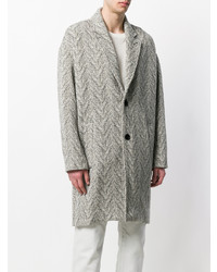 Серое длинное пальто с узором "в ёлочку" от Isabel Marant