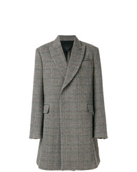 Серое длинное пальто с узором "в ёлочку" от Stella McCartney