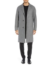 Серое длинное пальто с узором "гусиные лапки"