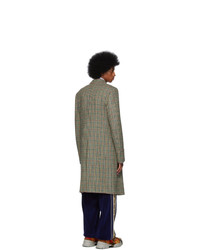 Серое длинное пальто с узором "гусиные лапки" от Gucci