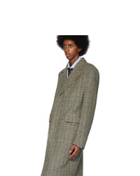 Серое длинное пальто с узором "гусиные лапки" от Gucci