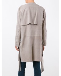Женское серое кожаное пальто от Drome